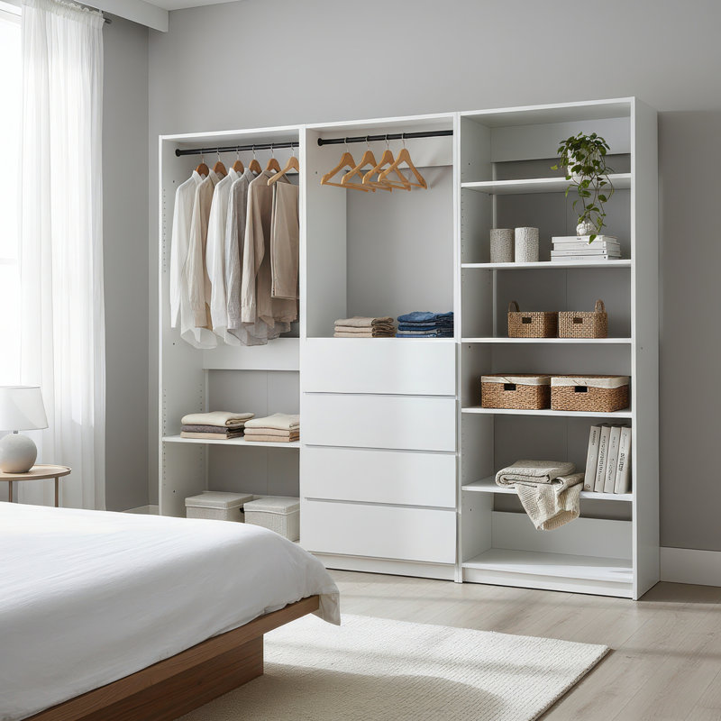 White Freestanding Walk in Wood Closet System