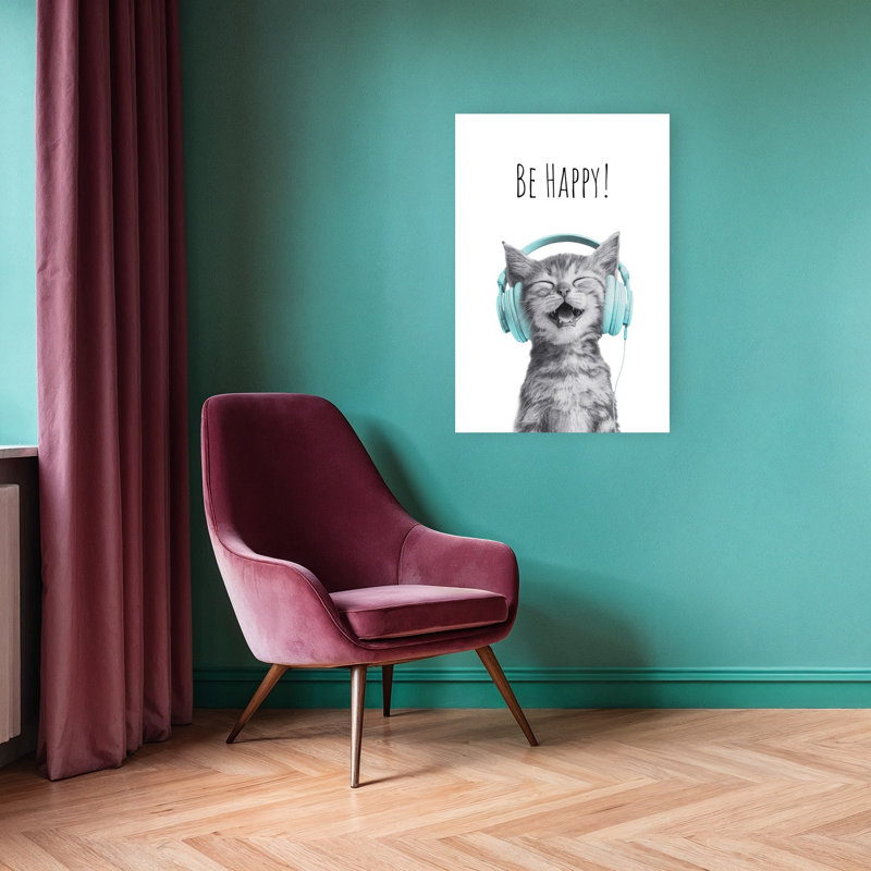 «Happy Kitten Music Playful Contemporary», reproduction d'art murale, 36" H x 24" W