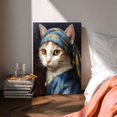 Reproduction sur toile rétro avec perle de chat Vermeer - Urban Studio