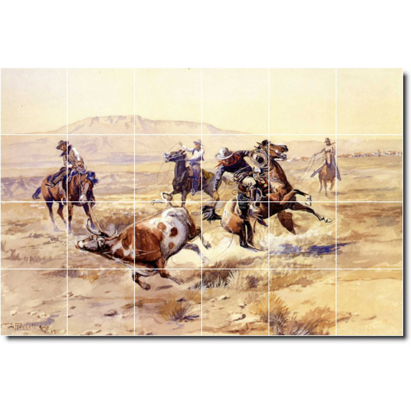 Carrelage mural décoratif en céramique 72 po x 48 po 12 po x 12 po, Charles Russell, peinture occidentale W07794