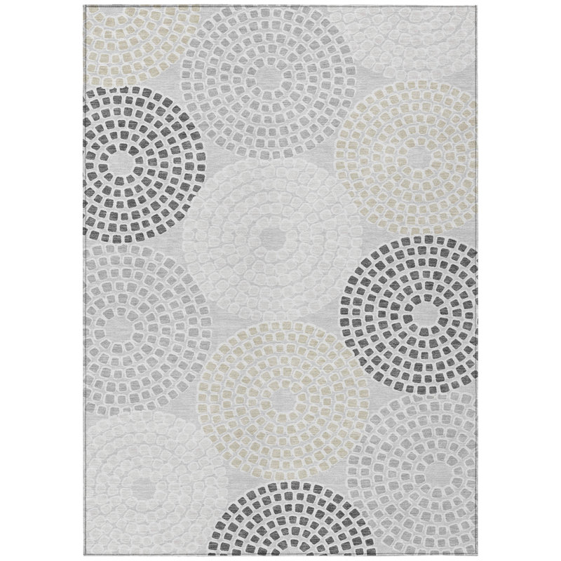 Tapis extérieur lavable à motif géométrique gris et taupe 10 pi x 14 pi
