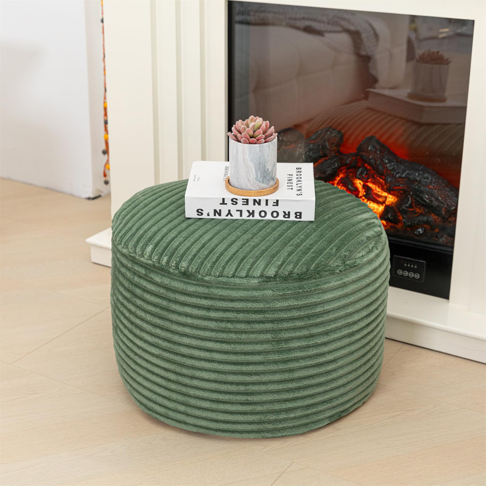 Mercer41 Round Stuffed Pouf Ottoman, Corduroy Poufs With Foam Chunk ...
