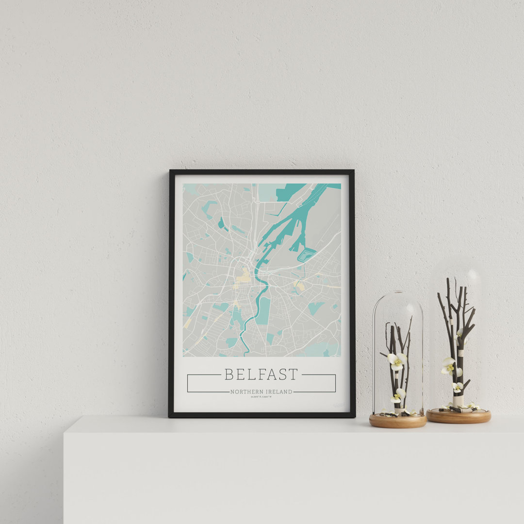 City Location Ordnance Map Blue Belfast by Vouvart - Single Picture Frame Print