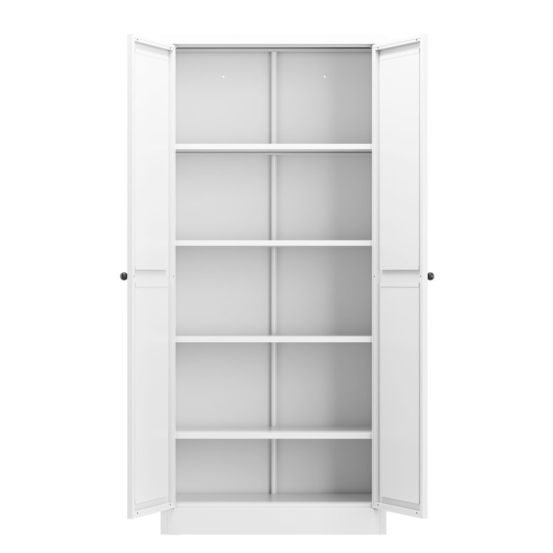 61" White Metal Pantry Storage Cabinet, 4 Shelves, 110Lbs Per Shelf, Tool - Setup, Easy Wipe, Space Saving Design For Kitchen 110Lb Capacity, 30 Min Assembly, Family Safe Finish, Silent Door Closure,