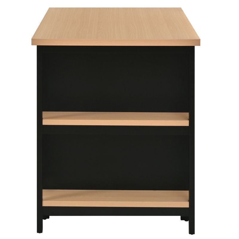 Îlot de cuisine autoportant moderne de 58 po avec tiroirs de rangement, armoires et tablettes ouvertes Mavrix, Black/Natural