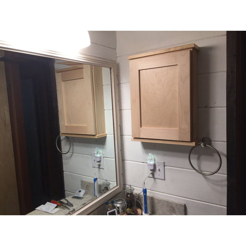 Solid Wood Bathroom Cabinet, Brown, 15.5" W x 25.5" H x 3.25" D