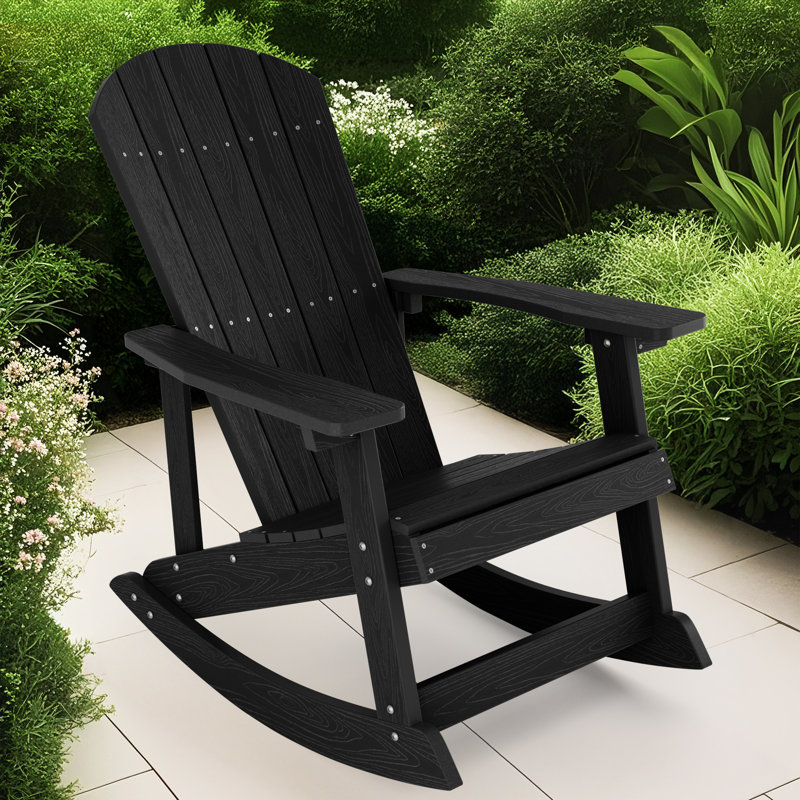 Harada Outdoor Adirondack Rocking Chair HIPS All Weather Oversized Plastic Patio Chair Rocker, Black