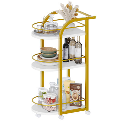 3-Tier Bar Cart Rolling Serving Cart with Fence