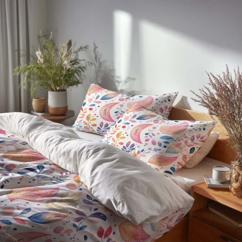 Ensemble de housse de couette et de coussins French Summer Glam Paisley, Housse de couette simple et deux taies décorative