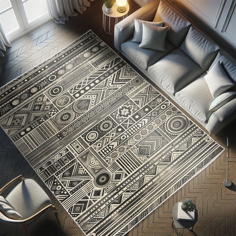 Charcoal Grey and Ivory Geometric Synthetic Area Rug 2'5" x 5'