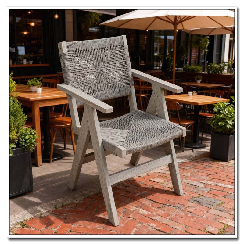Chaise de salle à manger toutes saisons avec siège tissé naturel, Gris/gris pâle