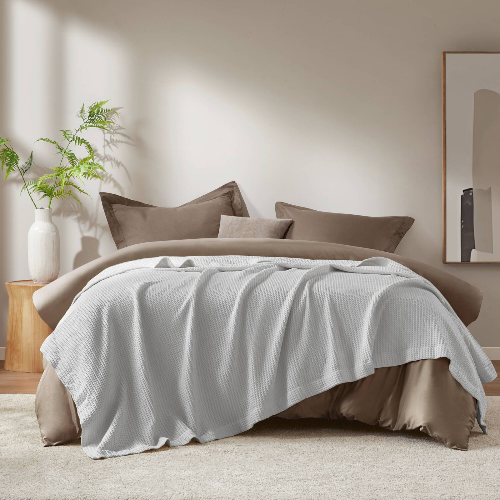 Waffle Weave Cotton Throw Blanket, King, Gray