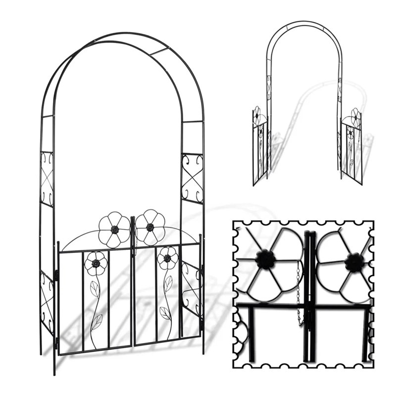 115cm W x 37cm D Iron Arbour Gate with Gate in Black