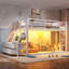 Lit superposé simple avec étagères et tiroirs de rangement, lit superposé en métal avec éclairage DEL, sans sommier, blanc-1019261298