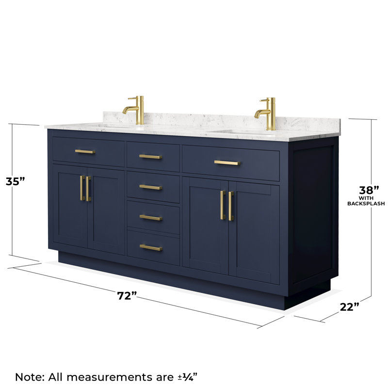 Beckett TK 72'' W Double Vanity, Dark Blue, Carrara Cultured Marble, Brushed Gold