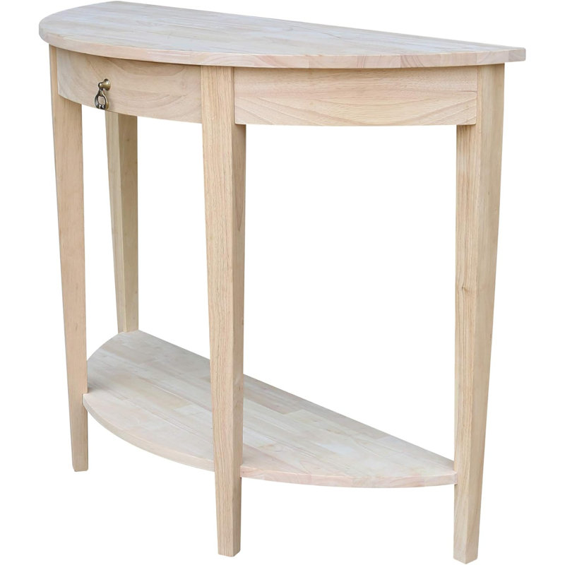 Console demi-lune avec tiroir et tablette inférieure, conception en bois brut pour une décoration polyvalente