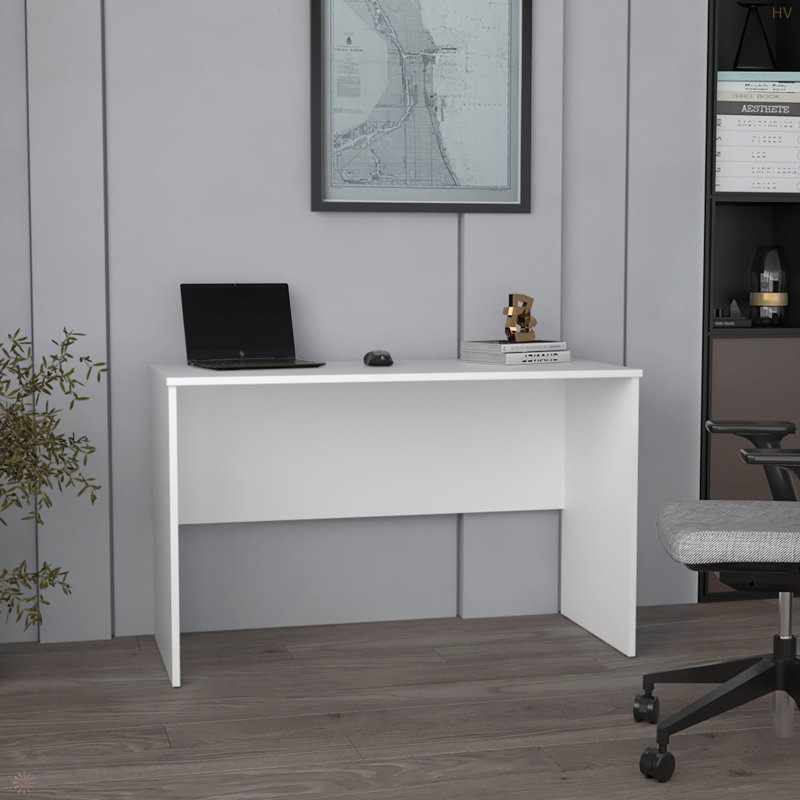Bureau de travail minimaliste avec gestion des câbles, H 29,38 po x l 47,2 po x P 20,97 po, Blanc