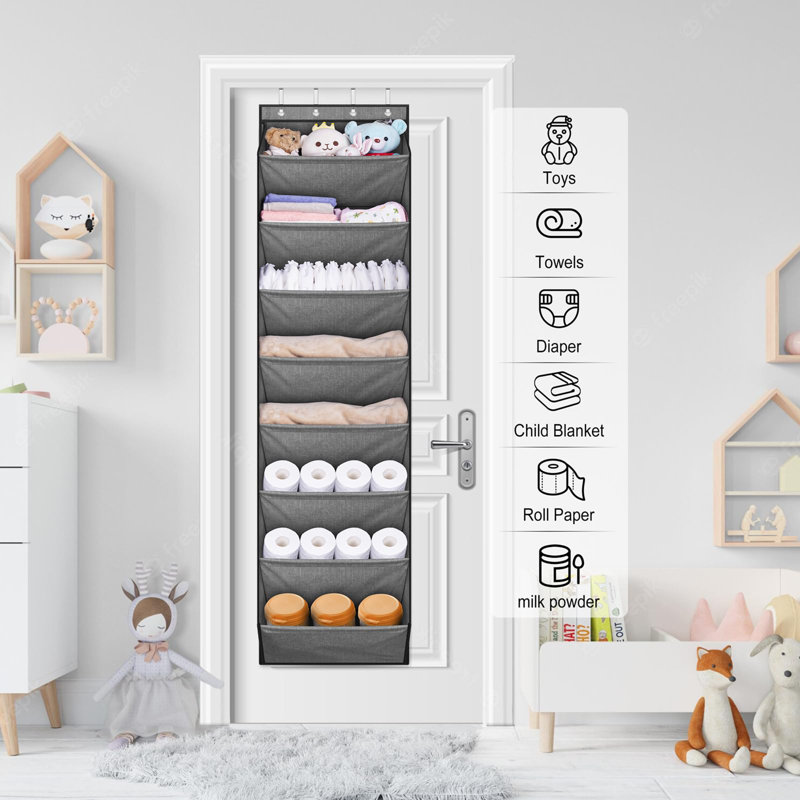 Over The Door Shoe Organizer for Closet with Large Deep Pockets, Gray