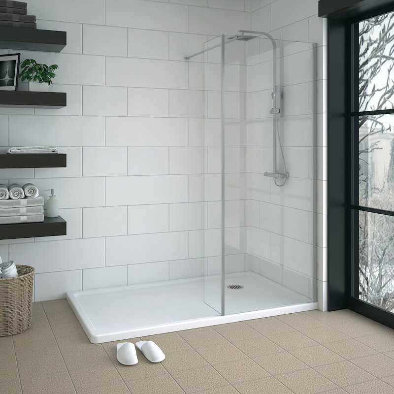Walk In Shower Enclosure Wet Room 700mm Glass Screen with 300mm Return Panel, Chrome