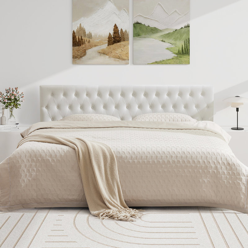 Tête de lit tapissier Aveigha, Grand, Velours blanc