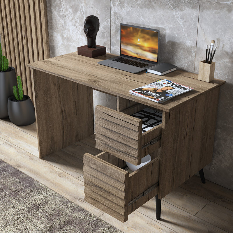 Bureau d'étude moderne en noyer de 47,2 po x 29,5 po x 23,6 po | 100% panneau en bois aggloméré avec épaisseur de 0,7 pouce, tiroir en panneau de fibres à densité moyenne de 1,0 pouce avec couvercle | Conception élégante de couleur unie, parfaite pour les bureaux à domicile et les espaces d'étude