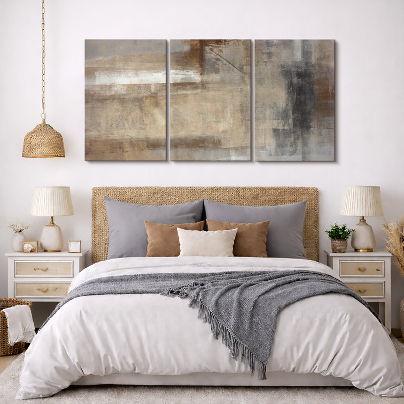 «Grunge Abstract Paint Stroke Effect», œuvre d'art brun clair neutre, photos murales de salon rustique, ensemble de 3 reproductions d'art sur toile encadrées, 16 po x 24 po x 3 pièces, 24 po x 36 po x 3 pièces