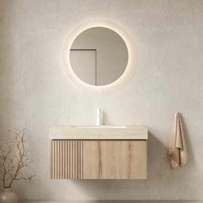 Valenza Modern Bathroom Vanity with Travertine-Pattern Sintered Stone Countertop and Ceramic Basin