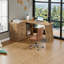 Table de bureau en L avec tiroirs et tablettes en L - brun, pieds réglables