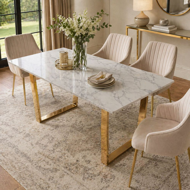 Victoria Faux Marble Dining Table, Gold, 63" L x 36" W
