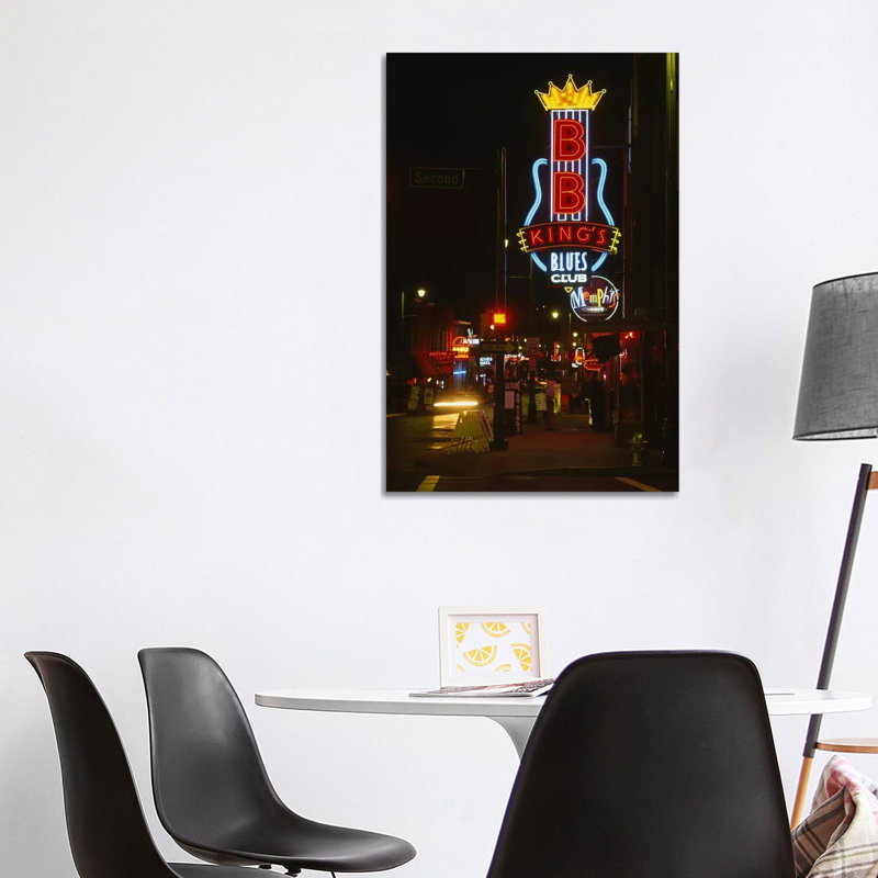 Neon Sign Lit Up At Night, B. B. King's Blues Club, Memphis - Wrapped Canvas Print, 101.6 cm H x 66.04 cm W x 1.91 cm D