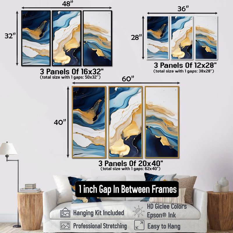 «Distant River Liquide Art», ensemble de reproductions d'art mural plage et océan, Cadre flottant noir