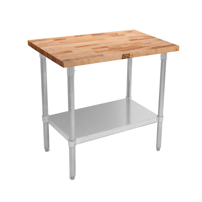 Wood Work Table with Undershelf, 35.25" H x 60" W x 36" D