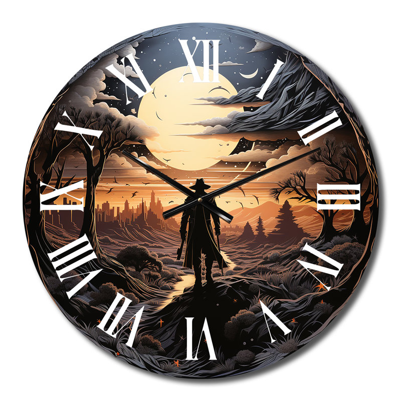 Horloge murale Western Lone Outlaw Papercut I, Moyenne
