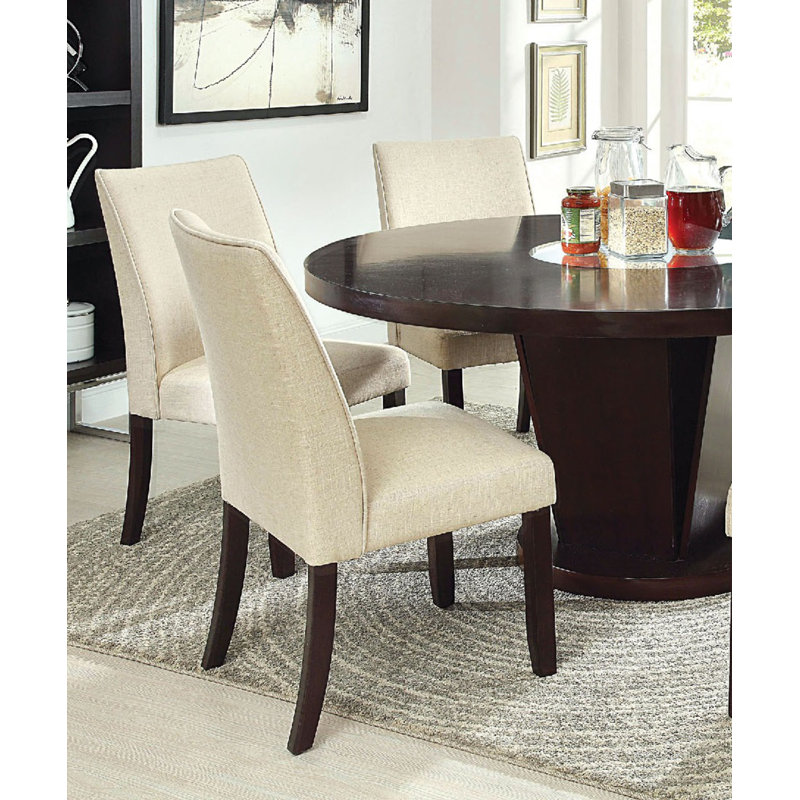 Chaises de salle à manger classiques et contemporaines en tissu ivoire avec coussins et cadre en bois massif