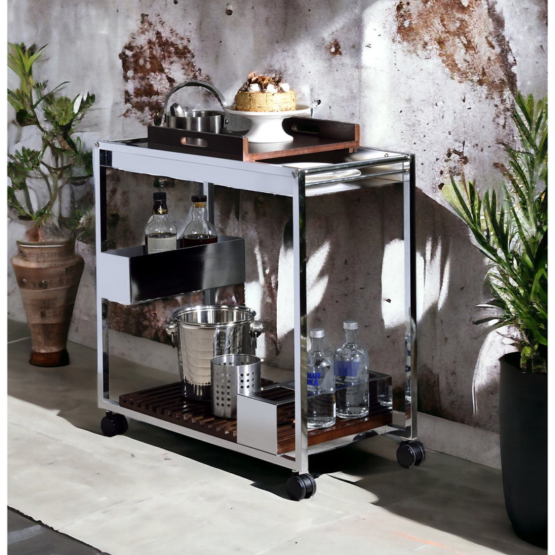 Chariot de service de finition moderne, 2 sections ouvertes, porte-bouteille de vin et étagère de rangement pour verres à pied