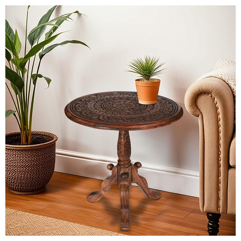 Handcrafted Round Solid Wood Accent Table