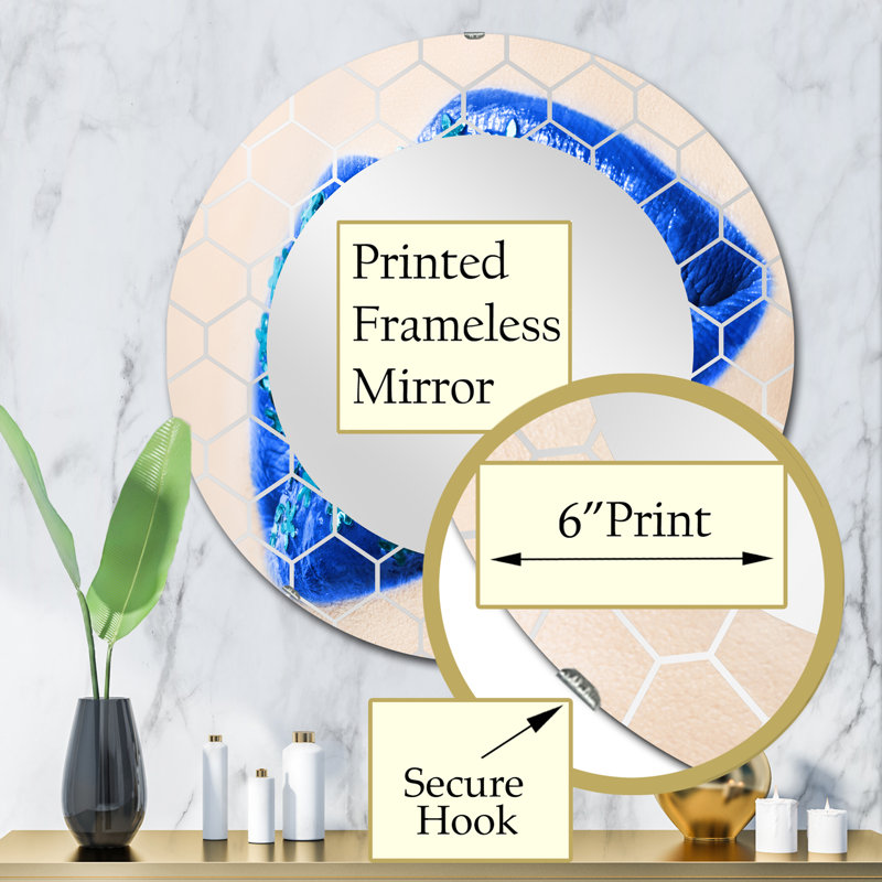 Magnifique miroir mural moderne bleu avec des fleurs, 32 po x 32 po