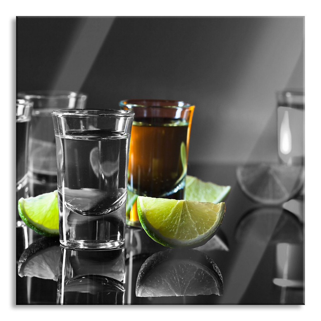 Glasbild Tequila Shots mit Limetten