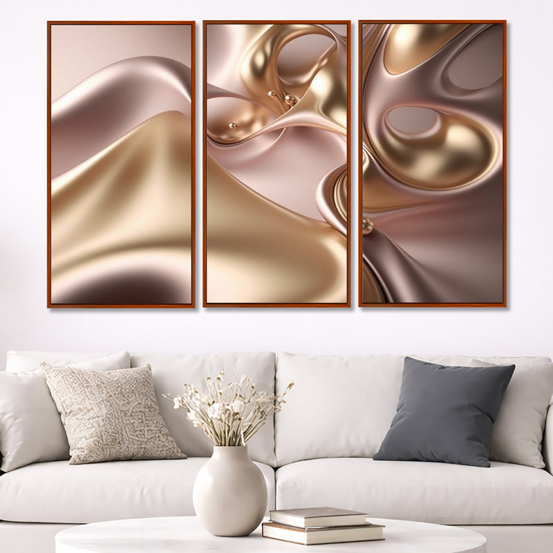 Subtile sophistication en rose exquis et doré - reproduction d'art sur toile 3 pièces, H 40 po x l 60 po