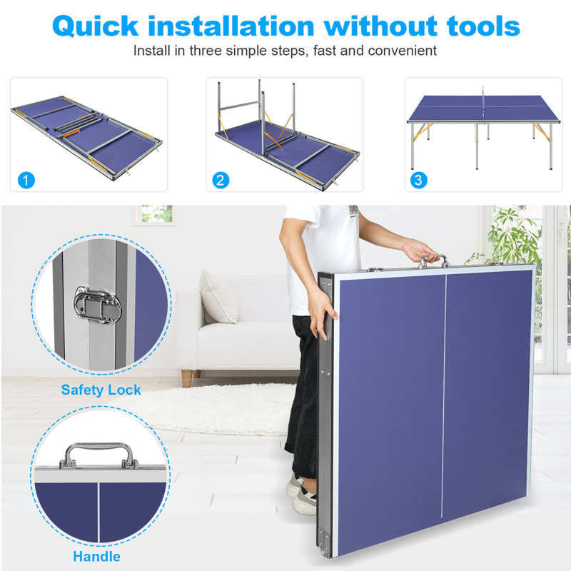 Mid-Size Table Tennis Table Foldable & Portable Ping Pong Table Set for Indoor & Outdoor Games with Net