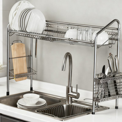 Égouttoir à vaisselle surélevé en acier inoxydable avec espace de rangement multifonctionnel