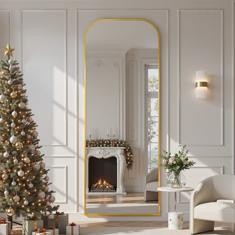 Miroir surdimensionné arqué en métal surdimensionné, Doré, 71 po x 26 po
