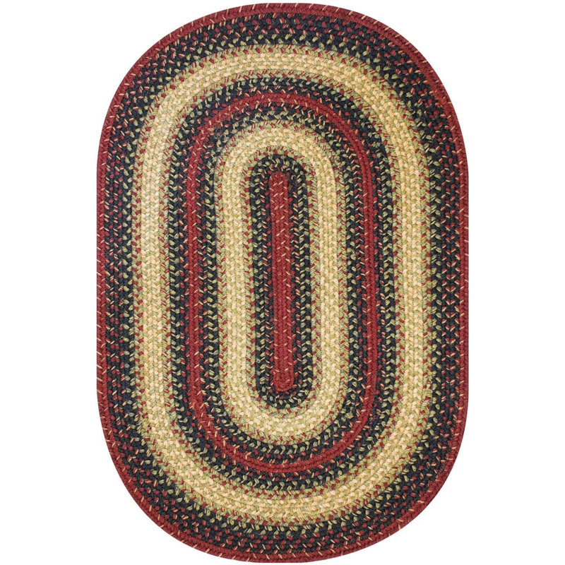 Tapis bleu / rouge en jute tressé de qualité supérieure Dameko, Ovale 4 pi x 6 pi