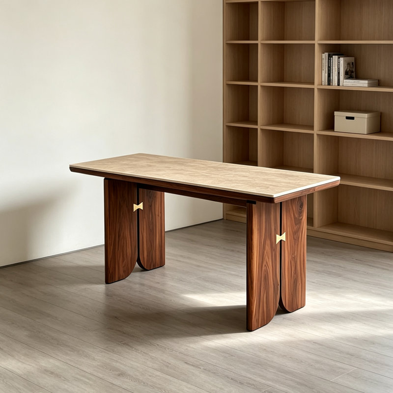Bureau rétro et durable en bois de noyer fritté, H 29,52 po x l 55,11 po x P 27,55 po