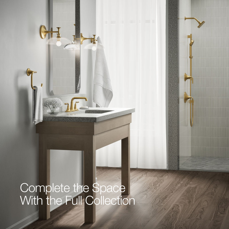 Tone Widespread Bathroom Sink Faucet, Three-Hole Bathroom Faucet with Clicker Drain, 1.2 GPM, Brushed Brass