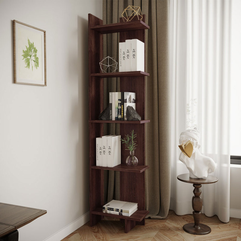 Regin 170cm H Tiered Corner Bookcase, Walnut