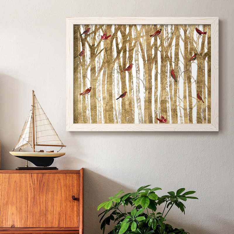 Red Bird Christmas Collection, peinture sur toile encadrée, H 28 po x l 42 po x P 1,5 po, Blanc