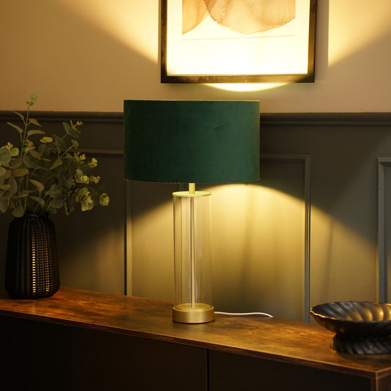 Simonetta Glass Table Lamp, Gold, Forest Green, Yes