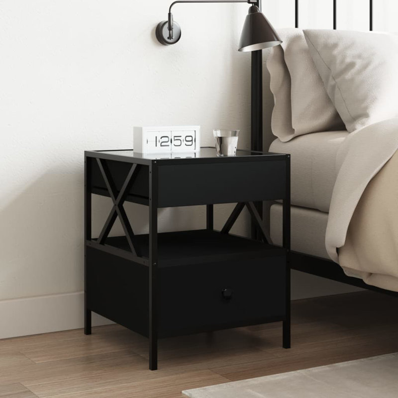 Daneli 40cm W Steel Bedside Table, Black
