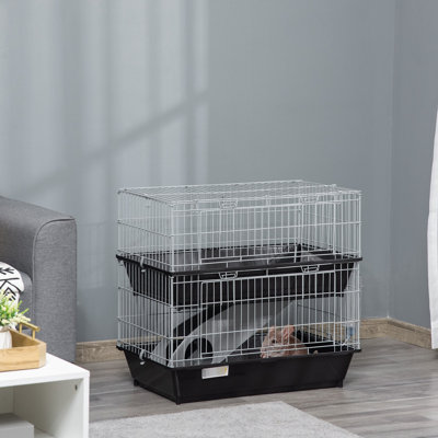 2 Pet Cage With Metal Frame And Convenient Features - Black Small Box Easy Assembly Feature